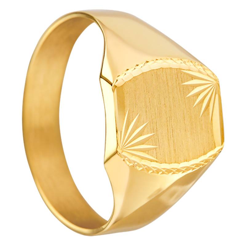 Yellow Gold 375/1000 Brushed Sunburst Signet Ring, 9 x 12 mm Plate - Imperium