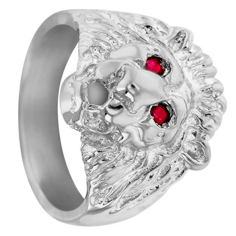 925/1000 Silver & Ruby Lion Head Signet Ring - Imperium