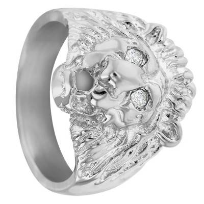 925 Silver & Diamond Lion Head Signet Ring - Imperium