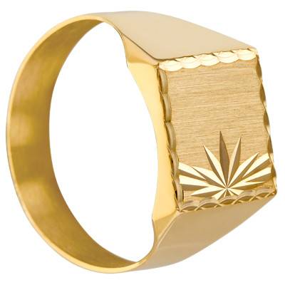 750 Yellow Gold Chiseled Square Signet Ring 11 x 11 mm - Imperium