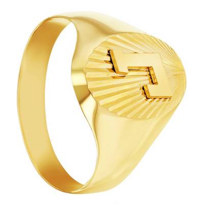 750/1000 Yellow Gold Sunburst Oval Signet Ring with Initials, 11.50 x 8.60 mm - Imperium