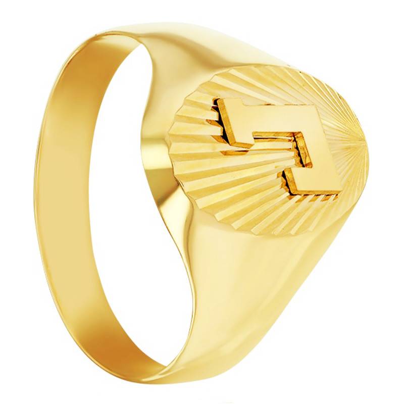 750/1000 Yellow Gold Sunburst Oval Signet Ring with Initials, 11.50 x 8.60 mm - Imperium