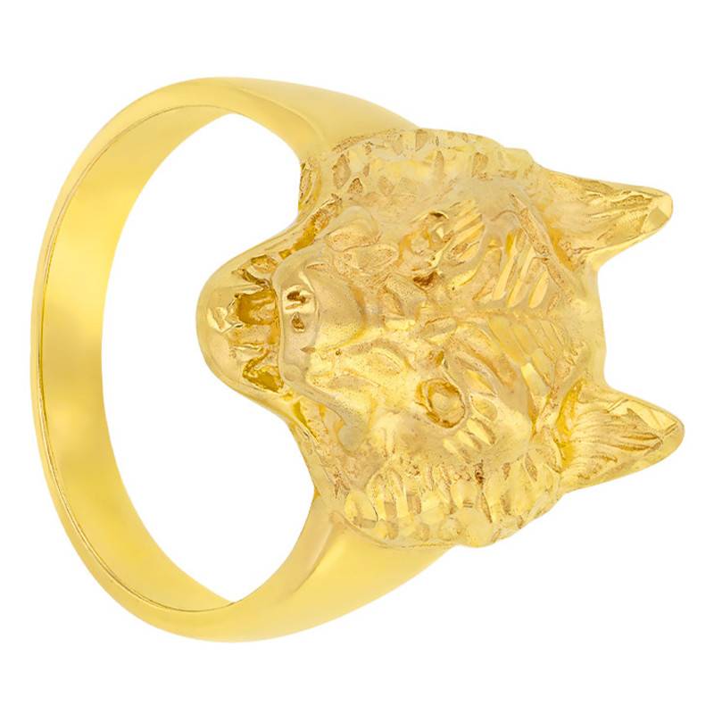 Yellow Gold Grooved Wolf Head Signet Ring - Imperium