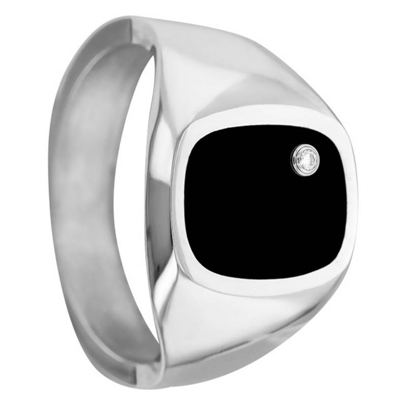 925 Silver, Onyx & Cubic Zirconia Signet Ring, 11 x 9 mm - Imperium