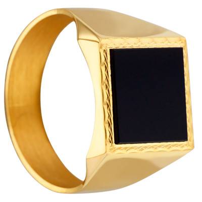 Square 375 Yellow Gold & Onyx Signet Ring, 13 x 13 mm - Imperium