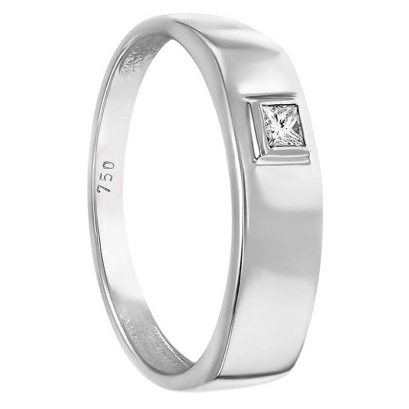 750/1000 White Gold Domed Princess-Cut Diamond Signet Ring - Imperium