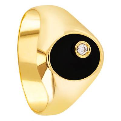 Chevalière 8 x 12 mm Or Jaune 375, onyx noir et zircon blanc - Imperium