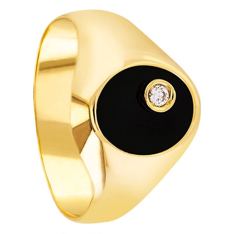 375/1000 Yellow Gold, Black Onyx & White Cubic Zirconia Signet Ring - 8 x 12 mm - Imperium