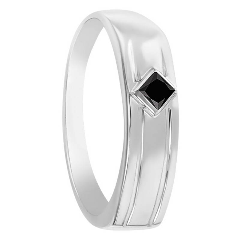 375 White Gold Dome Signet Ring with Princess-Cut Black Diamond 0,10 ct - Imperium