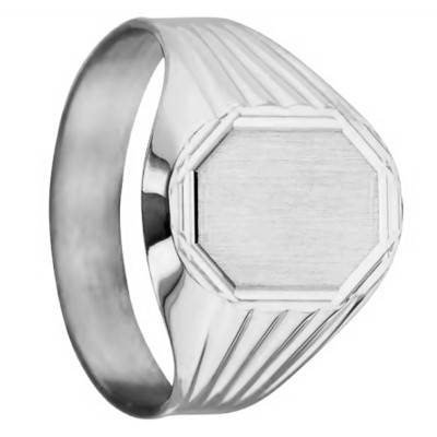 750/1000 White Gold Octagonal Signet Ring, 11 x 13 mm - Imperium