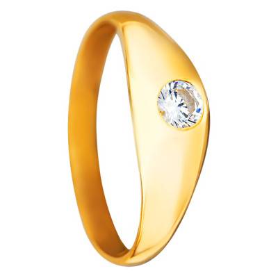 Yellow 375/1000 Gold & Cubic Zirconia Domed Signet Ring, 4 mm Width - Size 60 - Imperium