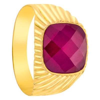 750/1000 Yellow Gold & Red Cubic Zirconia Square Signet Ring, 11 x 11 mm - Imperium