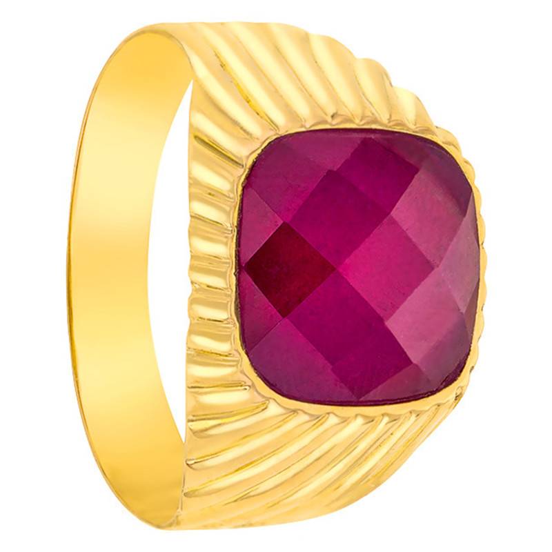 750/1000 Yellow Gold & Red Cubic Zirconia Square Signet Ring, 11 x 11 mm - Imperium