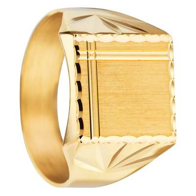 375 Yellow Gold Brushed Stone-Cut Face Signet Ring, 13 x 13 mm - Imperium