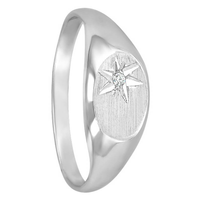 750/1000 White Gold Oval Signet Ring, 6 x 8.50 mm - Imperium