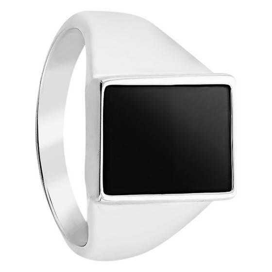 Chevalière Argent 925 Rhodié Onyx Noir Dolly-Bijoux - Taille 64 - Unisexe