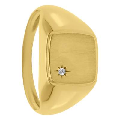 750/1000 Yellow Gold Square Star Signet Ring & White Cubic Zirconia - Imperium