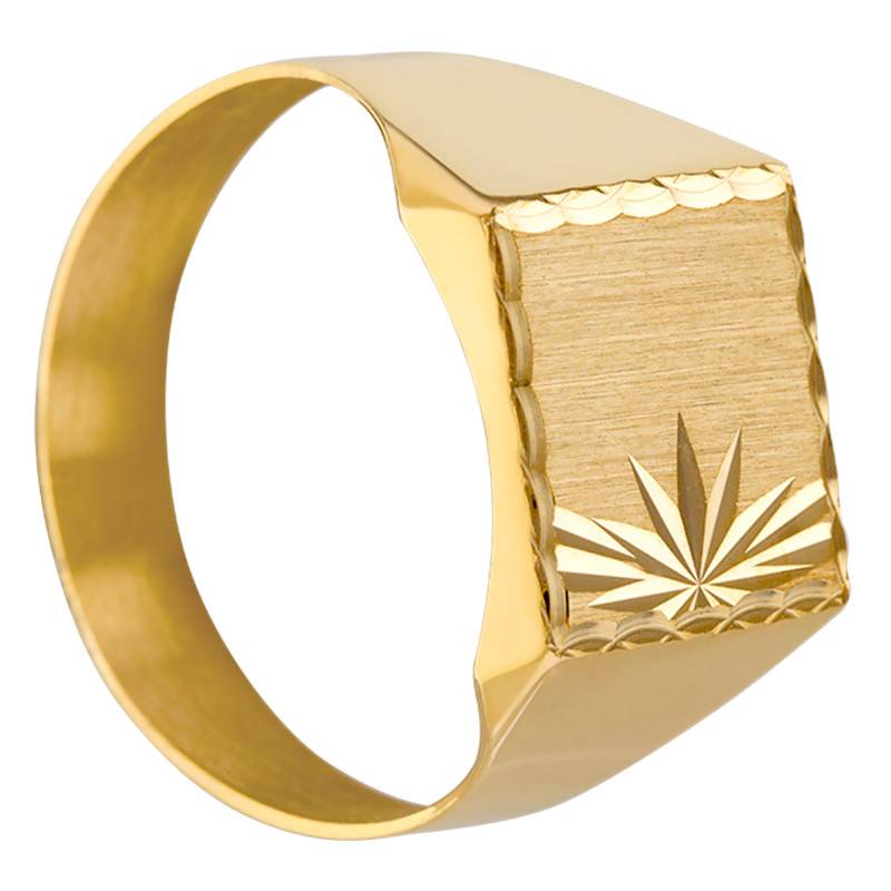 Yellow Gold 375/1000 Square Chiseled Signet Ring, 11 x 11 mm - Imperium