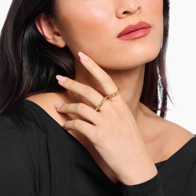 Yellow Gold-Plated Box Chain Rebel Ring - TR2502-413-39 - Thomas Sabo