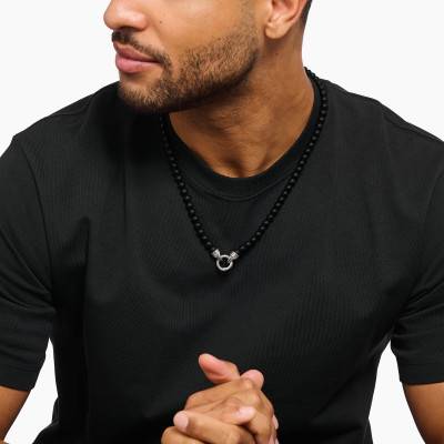 925 Sterling Silver Black Zirconia & Obsidian Rebel Ring Necklace, 60 cm - KE2323-705-11 - Thomas Sabo