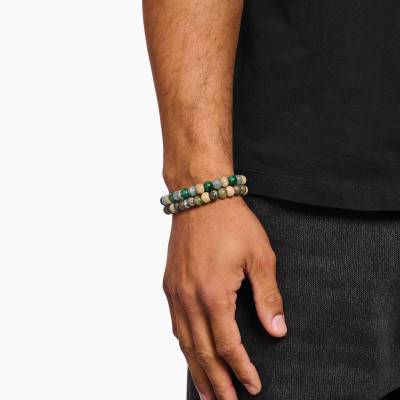 925 Silver, Crocodile Jasper & Labradorite Bead Rebel Bracelet, 17 cm to 21 cm - A2196-353-7 - Thomas Sabo