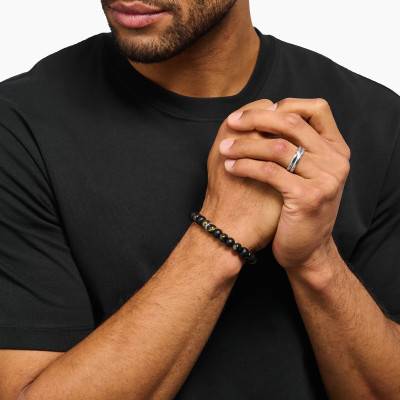 Bracelet Rebel Perles Obsidiennes & Oeils de Tigre en Argent 925, Longueurs de 17 à 21 cm - A2196-806-11 - Thomas Sabo