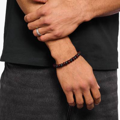 Bracelet Rebel Perles Obsidiennes & Oeils de Tigre en Argent 925, Longueurs de 17 à 21 cm - A2196-806-7 - Thomas Sabo
