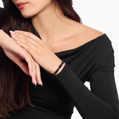 925 Sterling Silver Black Obsidian & Black Zirconia Rebel Bracelet, 17 cm to 21 cm - A2195-705-11 - Thomas Sabo