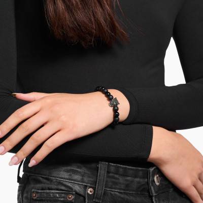 Bracelet Rebel Chat Noir en Argent 925, Obsidiennes & Zircones, Longueurs de 17 à 21 cm - A2192-705-11 - Thomas Sabo