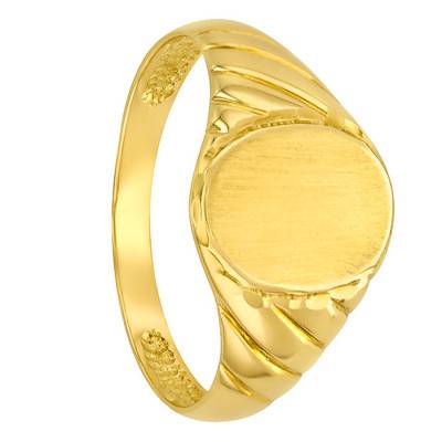 375 Yellow Gold Brushed Engraved Oval Signet Ring 8.50 x 10.50 mm - Imperium