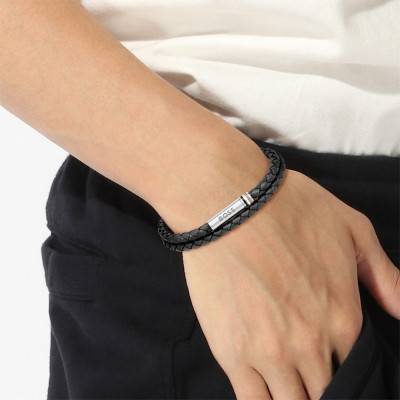 Ares Black Leather & Steel Bracelet, Length 17.5 or 19 cm - 1580489S - Boss