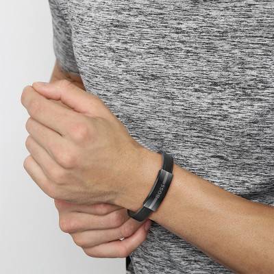 Bracelet Luke Cuir & Acier Noir, Longueur 17,50 cm - 1580490S - Boss