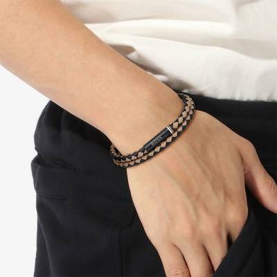 Bracelet Ares Cuir Bicolore & Acier Noir, Longueur 17,50 cm - 1580495S - Boss
