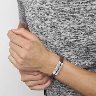 Luke Brown Leather and Steel Bracelet, 17,50 cm - 1580496S - Boss
