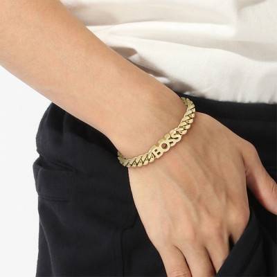 Bracelet Kassy Boss Maille Cubaine en Acier Doré, Longueur 19 cm - 1580505M - Boss
