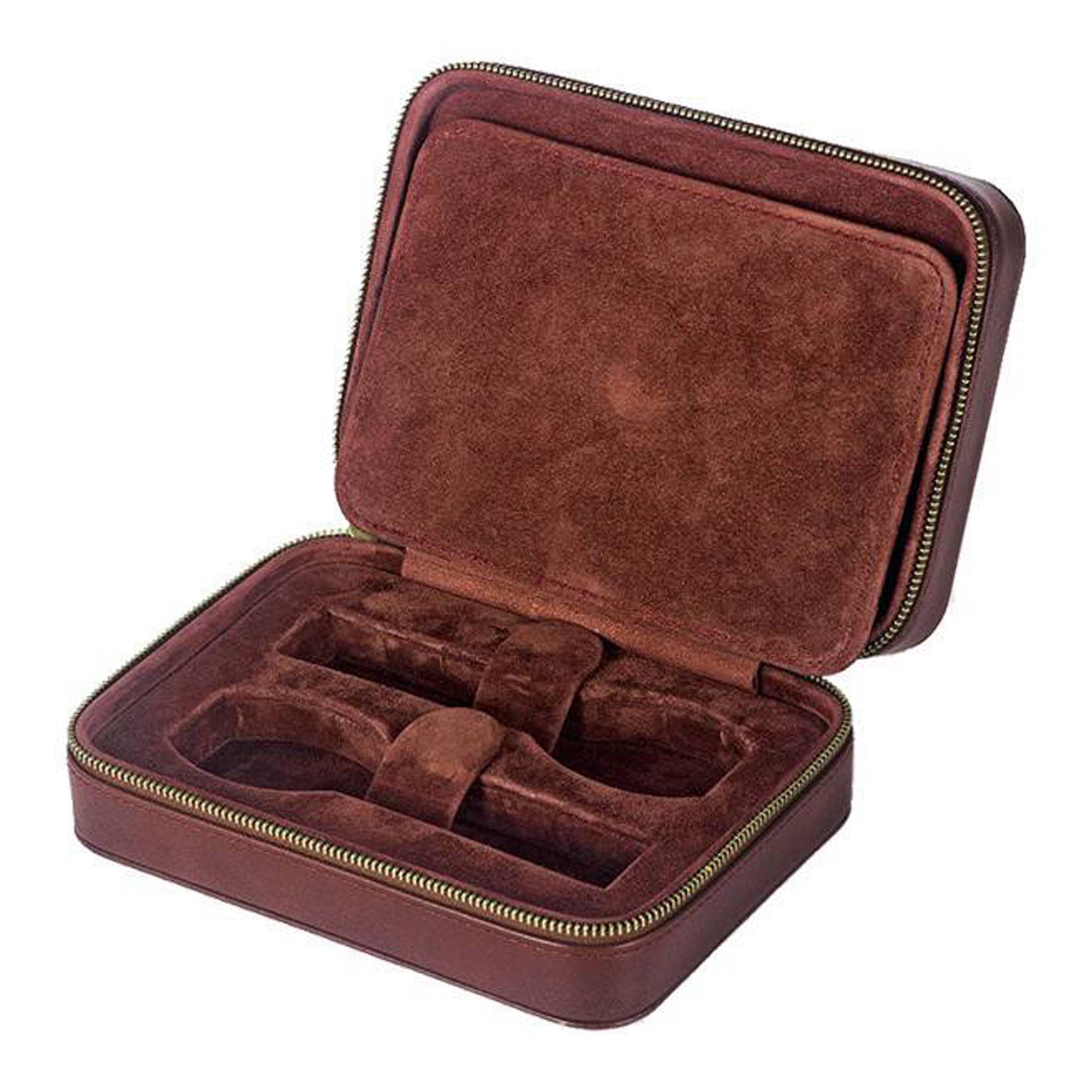 Étui pression cuir marron gold et jaune pour ranger une montre