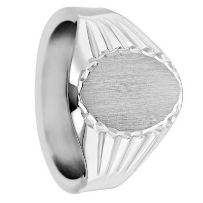 925 Silver Grooved Oval Face Signet Ring, 10 x 15 mm - Imperium