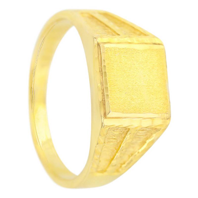750/1000 Yellow Gold Chiseled Grooved Signet Ring - Imperium