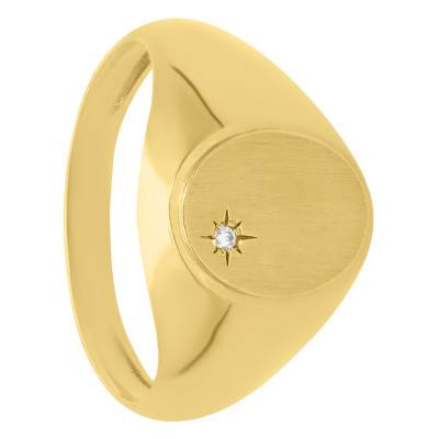 750/1000 Yellow Gold Oval Star Signet Ring & White Cubic Zirconia - Imperium