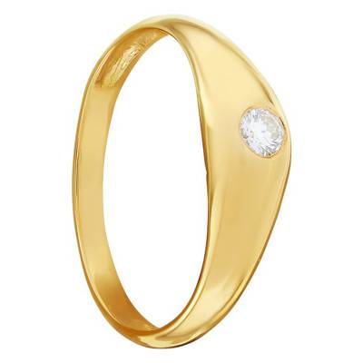 750/1000 Yellow Gold Domed Medium English Signet Ring with Diamond - Imperium