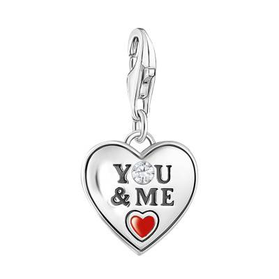 925 Sterling Silver, Red Enamel & White Zirconia Love Charms Heart Pendant You & Me - 2206-691-7 - Thomas Sabo