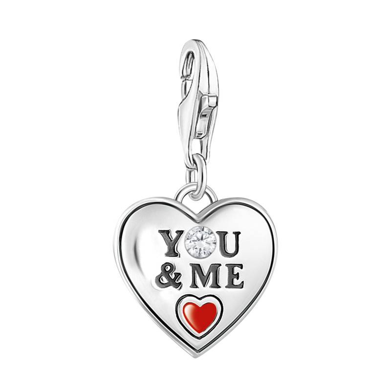 925 Sterling Silver, Red Enamel & White Zirconia Love Charms Heart Pendant You & Me - 2206-691-7 - Thomas Sabo