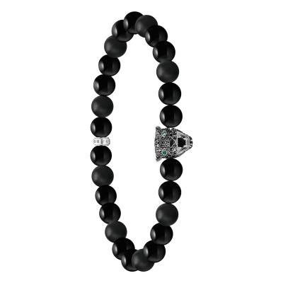 Bracelet Rebel Chat Noir en Argent 925, Obsidiennes & Zircones, Longueurs de 17 à 21 cm - A2192-705-11 - Thomas Sabo