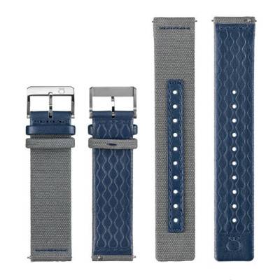 Bracelet de Montre Textile Gris & Doublure Cuir Bleu - Milus
