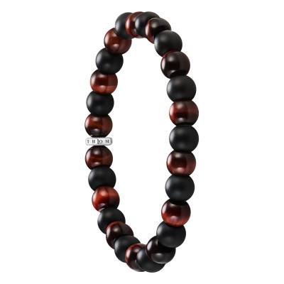 Bracelet Rebel Perles Obsidiennes & Oeils de Tigre en Argent 925, Longueurs de 17 à 21 cm - A2196-806-7 - Thomas Sabo