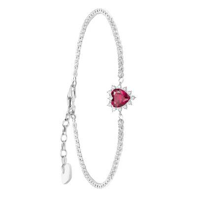 Sterling Silver 925, Lab-Grown Ruby & White Zirconia Valentine Heart Bracelet, 16 cm to 19 cm - A2188-013-10 - Thomas Sabo