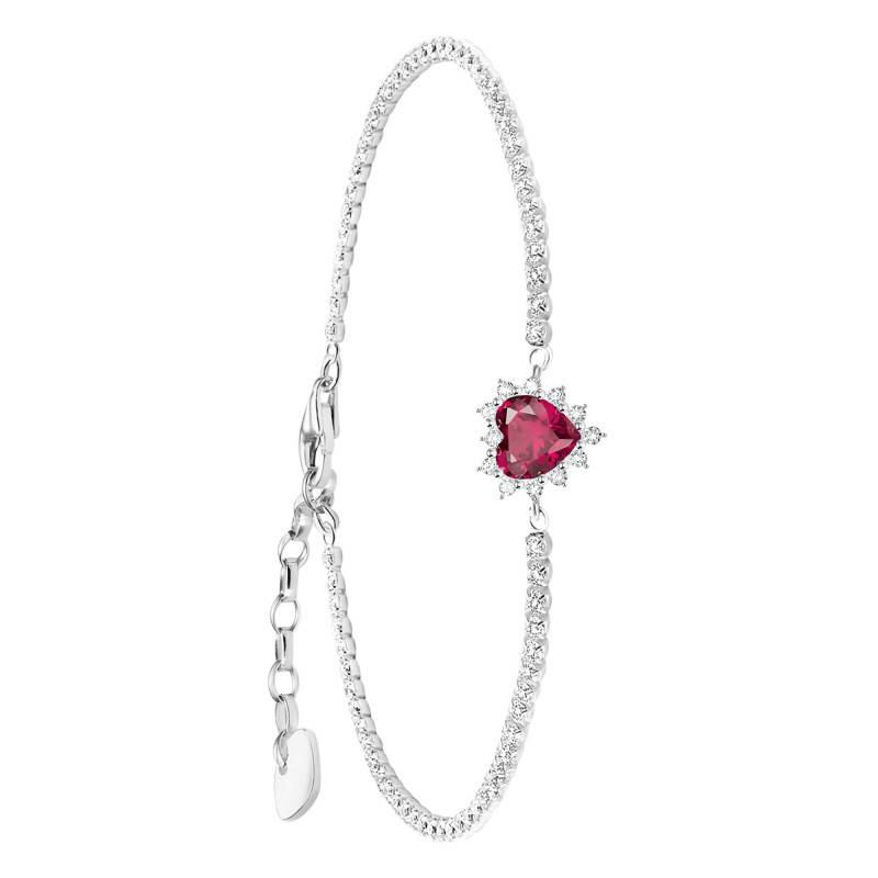 Sterling Silver 925, Lab-Grown Ruby & White Zirconia Valentine Heart Bracelet, 16 cm to 19 cm - A2188-013-10 - Thomas Sabo