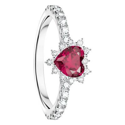 Valentine Heart 925 Silver & White Zirconium Oxide and Lab-Grown Ruby Heart Ring - TR2484-013-10 - Thomas Sabo