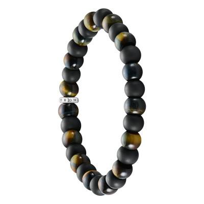 Bracelet Rebel Perles Obsidiennes & Oeils de Tigre en Argent 925, Longueurs de 17 à 21 cm - A2196-806-11 - Thomas Sabo