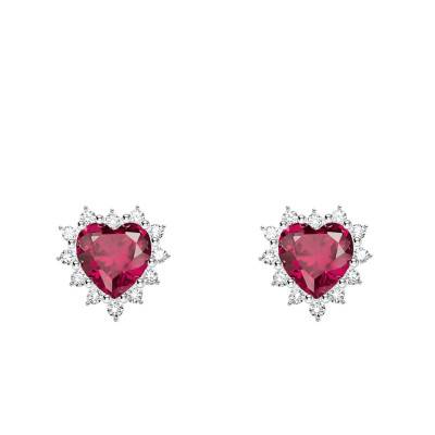 Valentine Heart 925 Silver & White Cubic Zirconia and Lab-Grown Ruby Stud Earrings - H2315-013-10 - Thomas Sabo